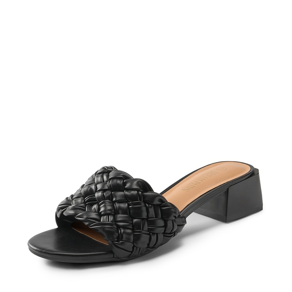 Braided Low Block Heel Slides Sandals - BLACK -  0