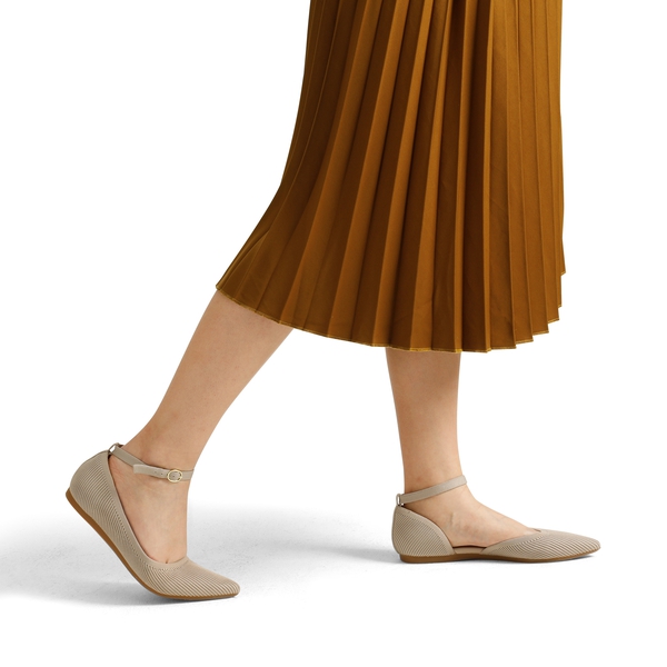 Knit Pointed Toe Ankle Strap Flats - NUDE - 1