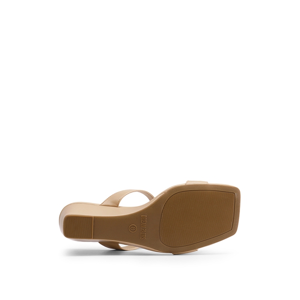 Two Strap Slip-On Wedge Sandals - NUDE - 4