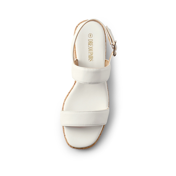 Buckle Strap Platform Wedge Sandals - WHITE PU - 3
