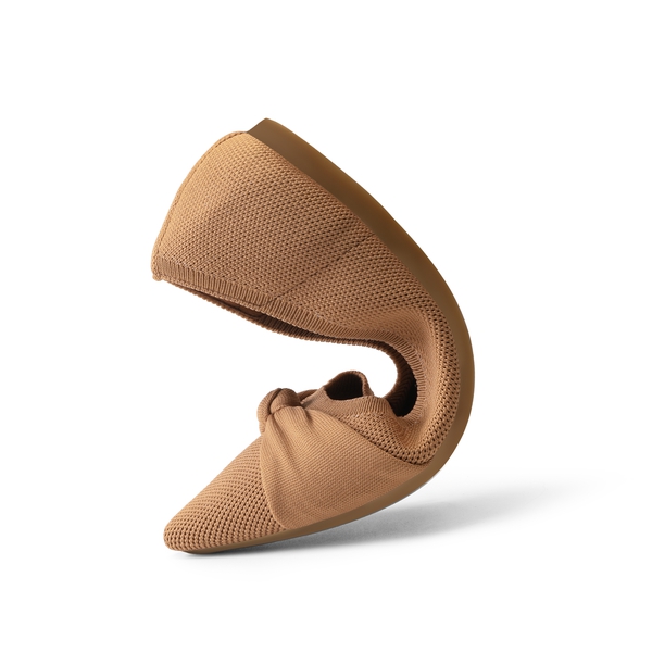 Breathable Bowknot Pointed Toe Knit Flats - TAN - 2