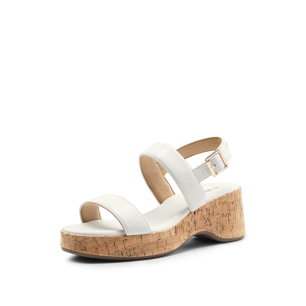 Buckle Strap Platform Wedge Sandals - WHITE PU -  0