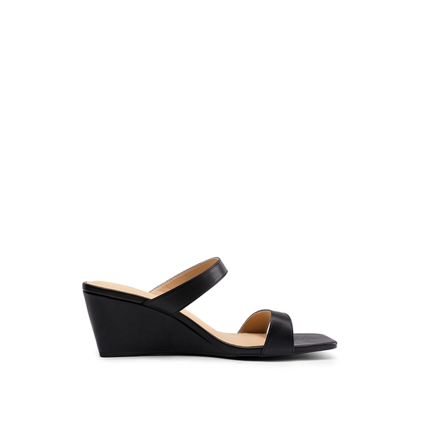 Two Strap Slip-On Wedge Sandals - BLACK - 1