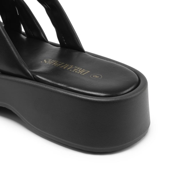 [Wonder Cloud] Rhea Criss Cross Slide Platform Sandals - BLACK - 4