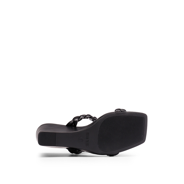 Braided Straps Square Toe Wedge Sandals - BLACK - 5