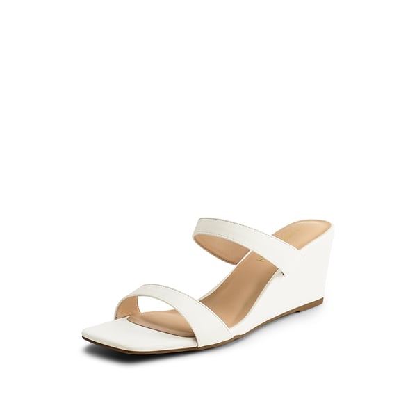 Two Strap Slip-On Wedge Sandals - WHITE -  0