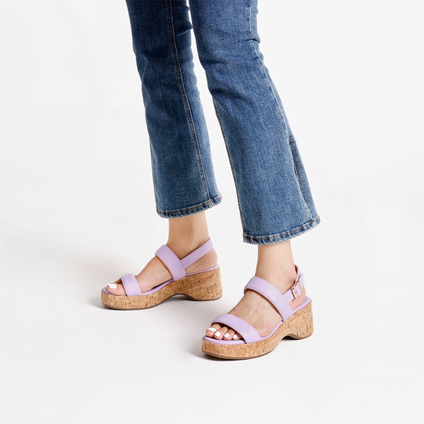 Buckle Strap Platform Wedge Sandals - PURPLE PU - 1
