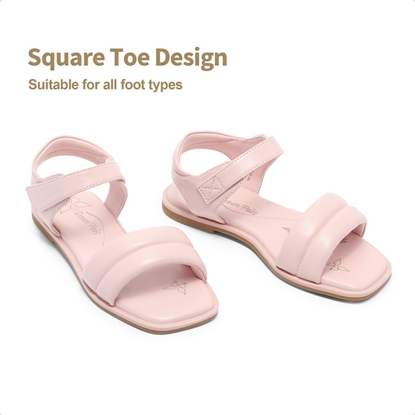 Girls Square Toe Flat Sandals - PINK - 3