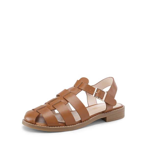 Gladiator Woven Fisherman Flat Sandals - BROWN PU -  0