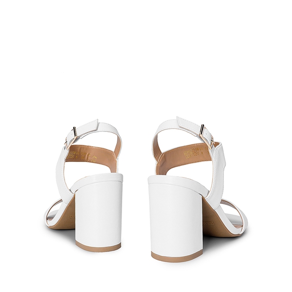 High Heel Square Toe Chunky Strap Sandals - WHITE - 5