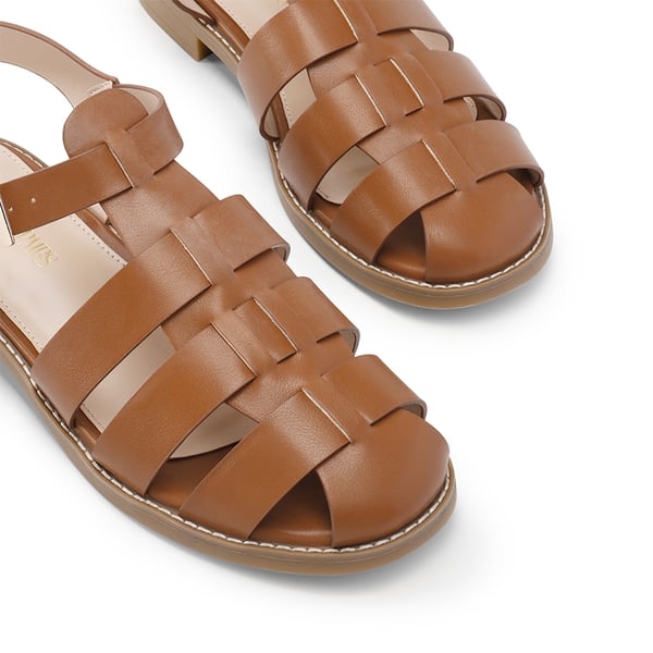 Gladiator Woven Fisherman Flat Sandals - BROWN PU - 3