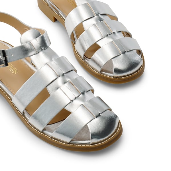 Gladiator Woven Fisherman Flat Sandals - SILVER PU - 3
