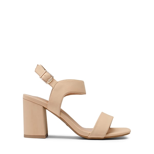 High Heel Square Toe Chunky Strap Sandals - NUDE NUBUCK - 3