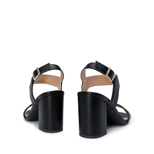 High Heel Square Toe Chunky Strap Sandals - BLACK - 5