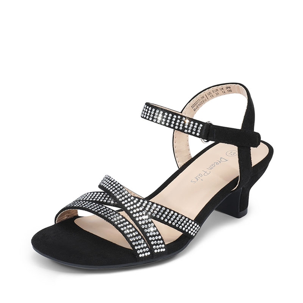 Girls Rhinestone Low Heel Sandals - BLACK -  0