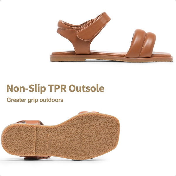 Girls Square Toe Flat Sandals - BROWN - 1
