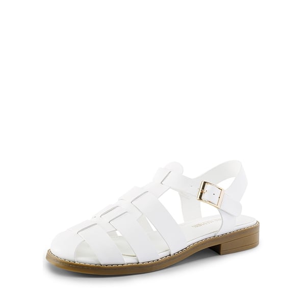 Gladiator Woven Fisherman Flat Sandals - WHITE PU -  0