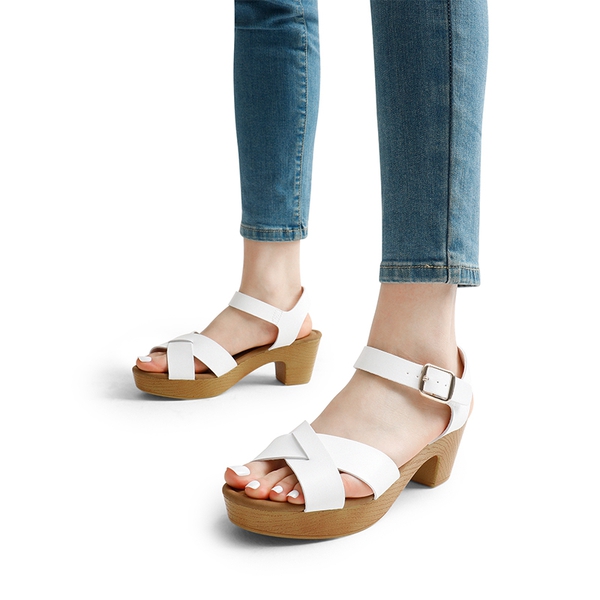 Chunky Criss Cross Platform Sandals  - WHITE - 1