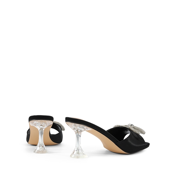 Satin Double Bow Square Toe Transparent Heel Sandals - BLACK - 3