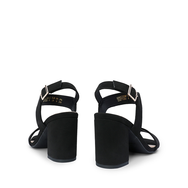 High Heel Square Toe Chunky Strap Sandals - BLACK NUBUCK - 5