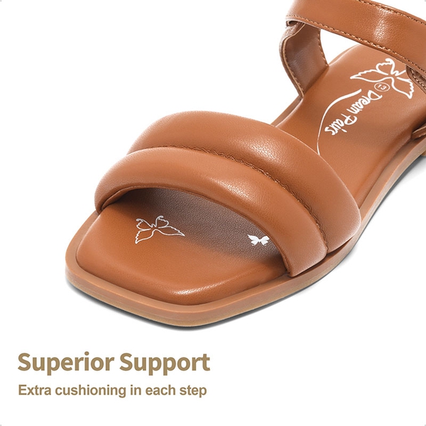 Girls Square Toe Flat Sandals - BROWN - 2