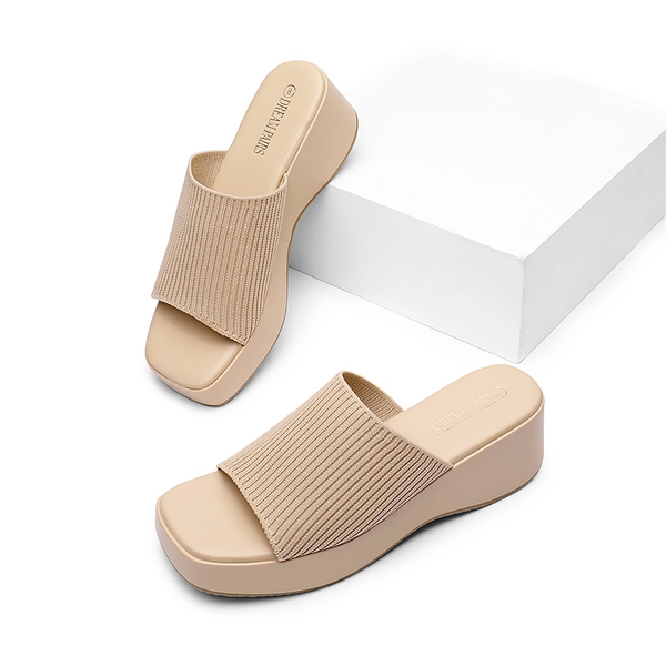 Slip on Knitted Flatform Sandals - NUDE KNIT - 4