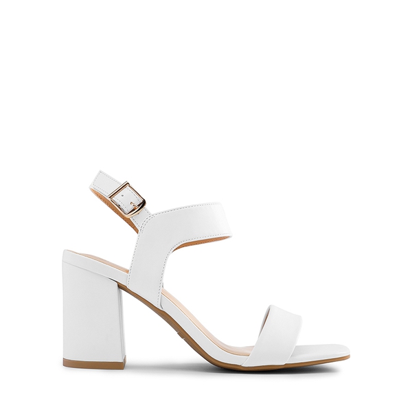 High Heel Square Toe Chunky Strap Sandals - WHITE - 3