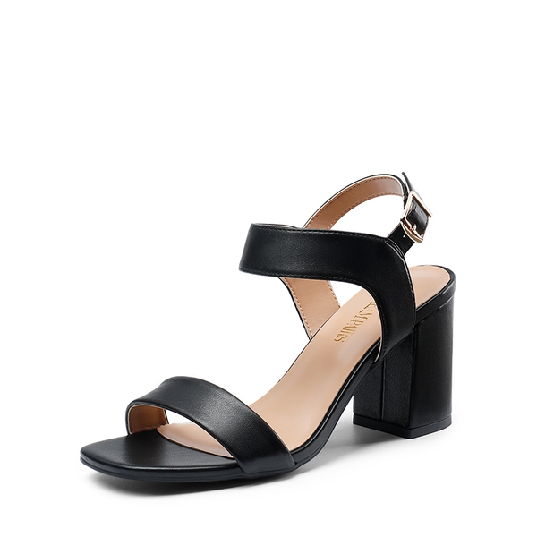 High Heel Square Toe Chunky Strap Sandals - BLACK -  0