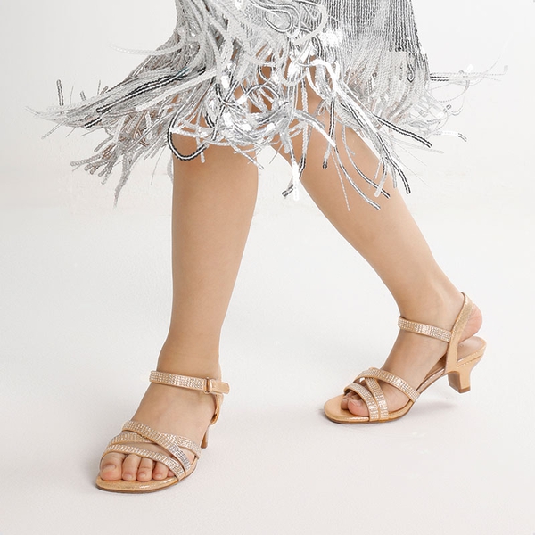 GOLD Girls Rhinestone Low Heel Sandals-Dream Pairs