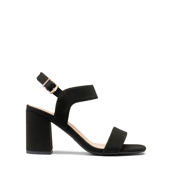 High Heel Square Toe Chunky Strap Sandals - BLACK NUBUCK - 3