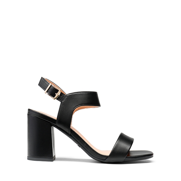 High Heel Square Toe Chunky Strap Sandals - BLACK - 3