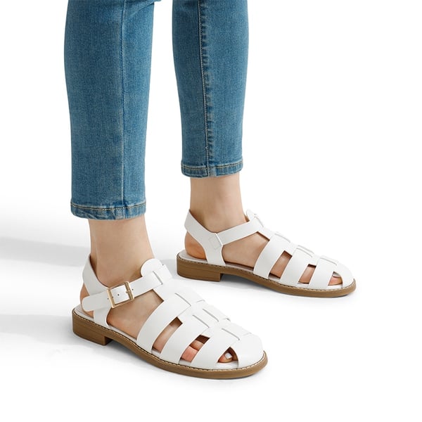 Gladiator Woven Fisherman Flat Sandals - WHITE PU - 1