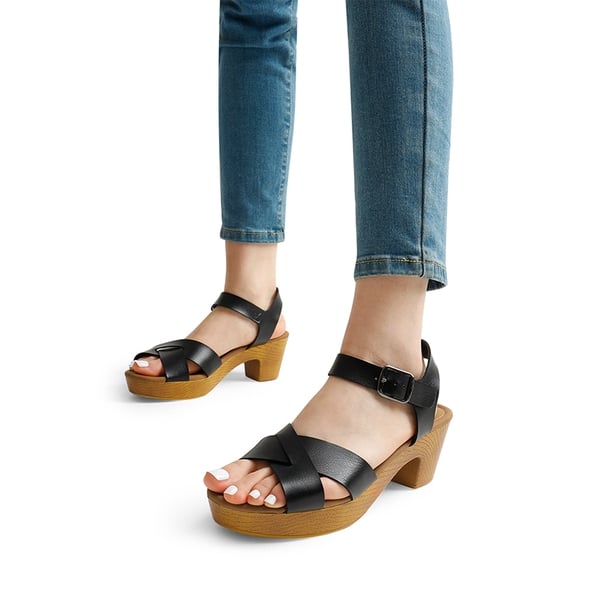 Chunky Criss Cross Platform Sandals  - BLACK - 1