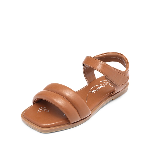 Girls Square Toe Flat Sandals - BROWN -  0