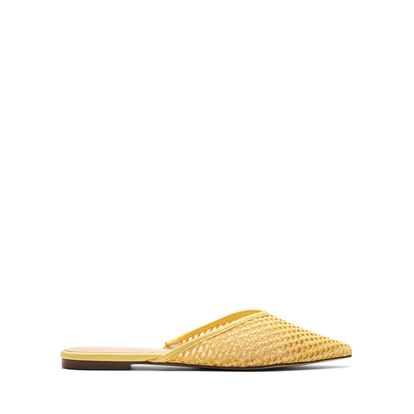 Raffia V-Shape Vamp Pointed Toe Mules - YELLOW - 3