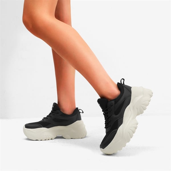 Breathable Mesh Platform Sneakers - BLACK - 1