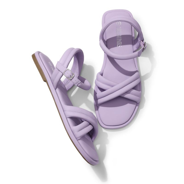 [Wonder Cloud] Gaia Square Toe Quilted Flat Sandals - PURPLE - 3