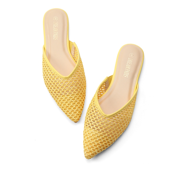 Raffia V-Shape Vamp Pointed Toe Mules - YELLOW - 5