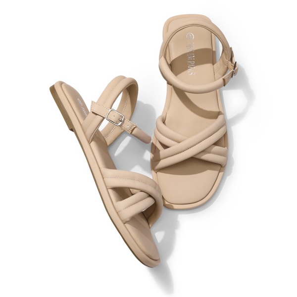 [Wonder Cloud] Gaia Square Toe Quilted Flat Sandals - NUDE - 3