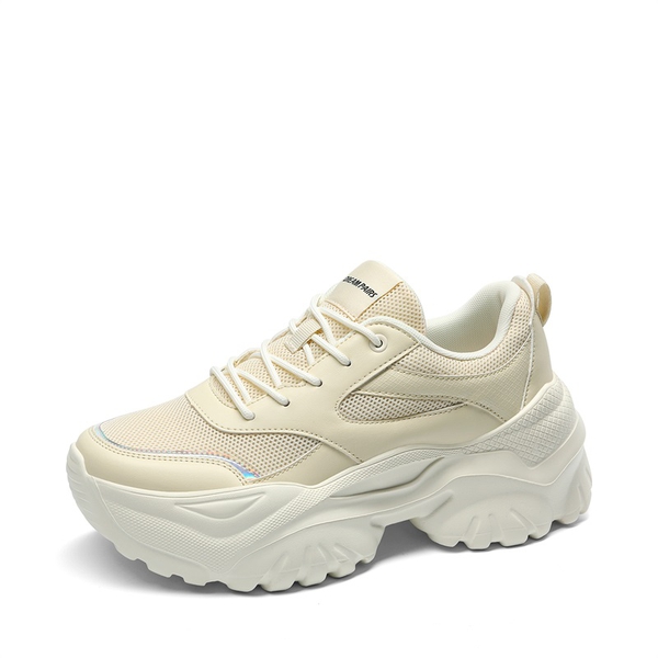 Breathable Mesh Platform Sneakers - WHITE -  0