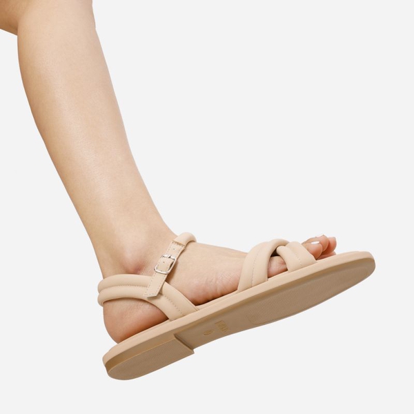 [Wonder Cloud] Gaia Square Toe Quilted Flat Sandals - NUDE - 1