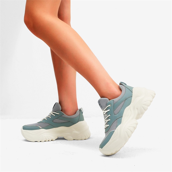 Breathable Mesh Platform Sneakers - OIL BLUE - 1