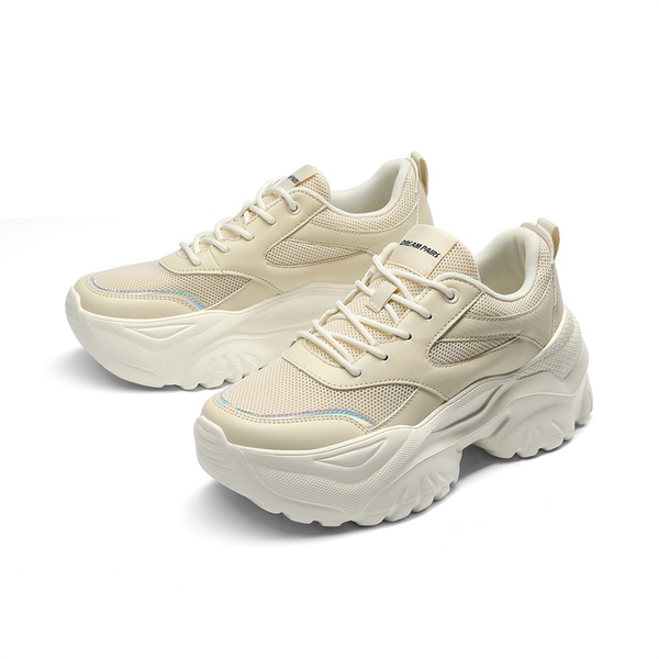 Breathable Mesh Platform Sneakers - WHITE - 4