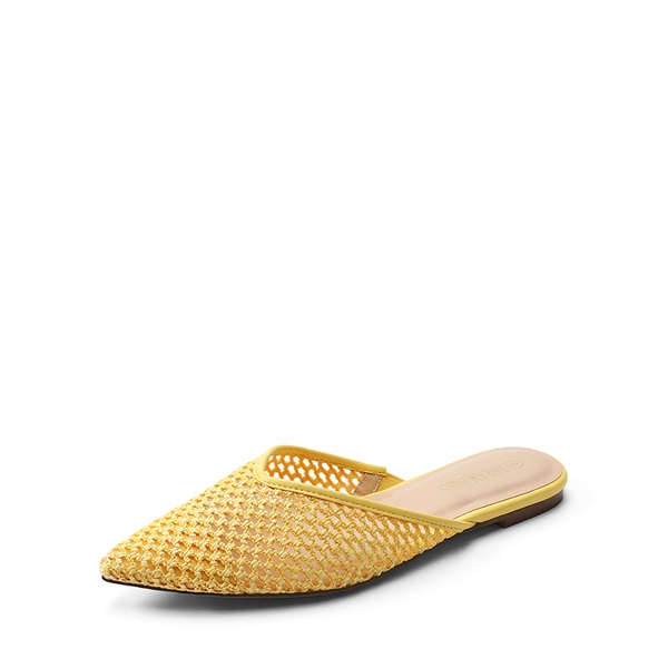Raffia V-Shape Vamp Pointed Toe Mules - YELLOW -  0