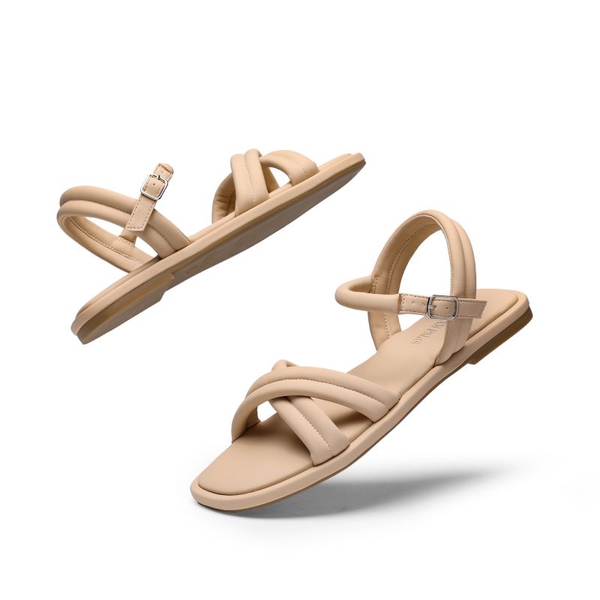 [Wonder Cloud] Gaia Square Toe Quilted Flat Sandals - NUDE - 4