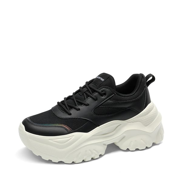 Breathable Mesh Platform Sneakers - BLACK -  0