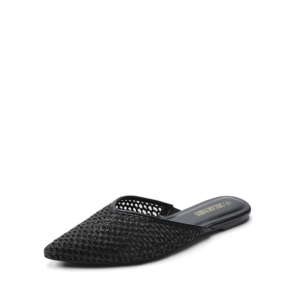 Raffia V-Shape Vamp Pointed Toe Mules - BLACK -  0
