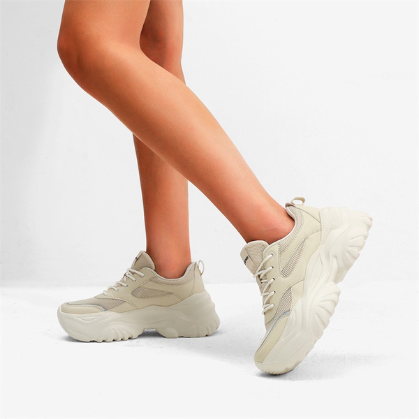 Breathable Mesh Platform Sneakers - WHITE - 2