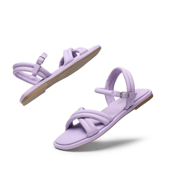 [Wonder Cloud] Gaia Square Toe Quilted Flat Sandals - PURPLE - 4
