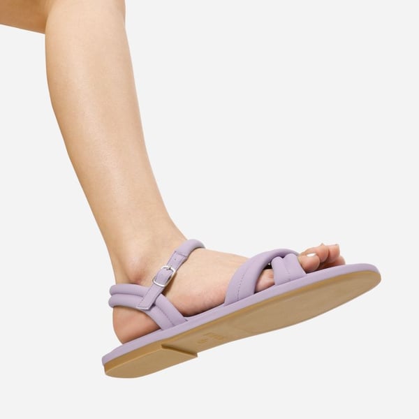 [Wonder Cloud] Gaia Square Toe Quilted Flat Sandals - PURPLE - 1
